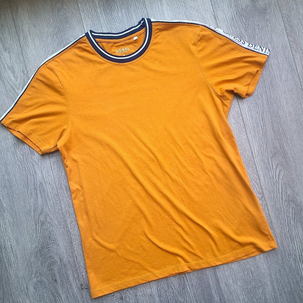 Guess Orange T-shirt with Guess Denim logo on Shoulders, size M
